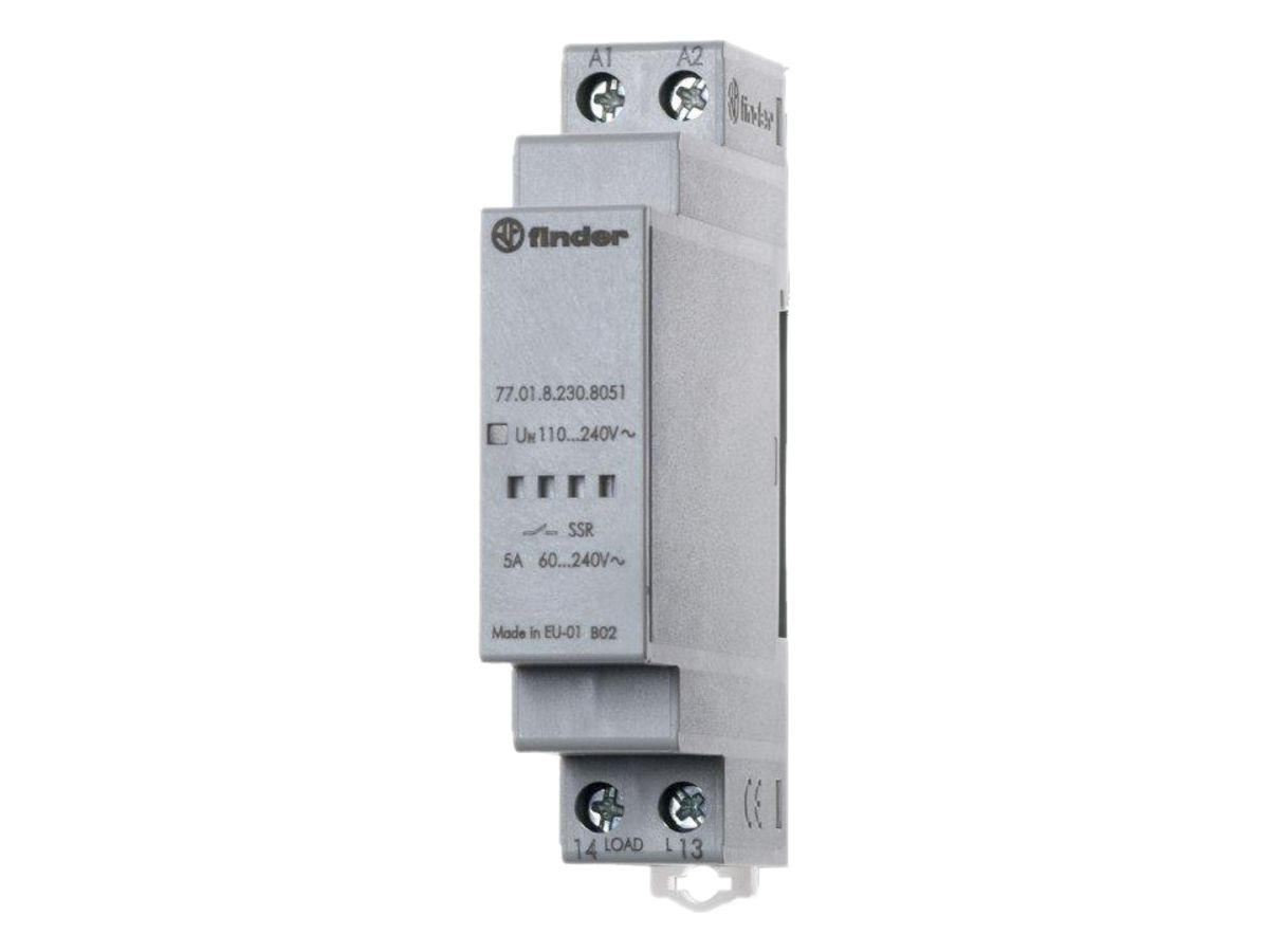 Relais Finder mit 1 SSR-Kontakt 5 A/60…240VAC, 10 ms, Eingang 90…265VAC