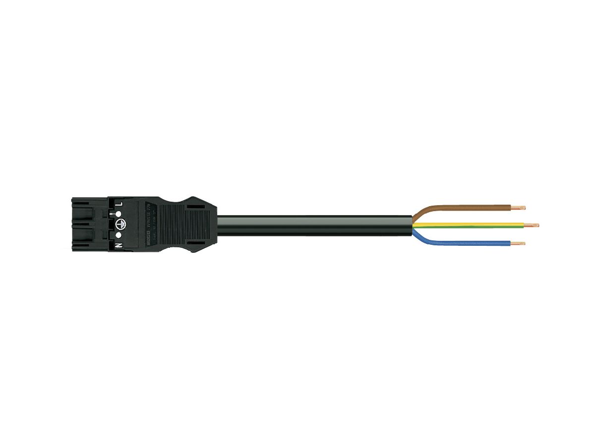 Anschlussleitung MIDI 3×1.5mm² 16A 250V 5m Cod.A Stecker-freie Ende schwarz Cca