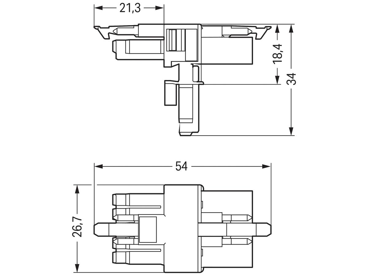 T-Verteiler WAGO 5L 1×Stecker/2×Buchse blau 16A 400V Cod.I m.fehlsteckgeschützt