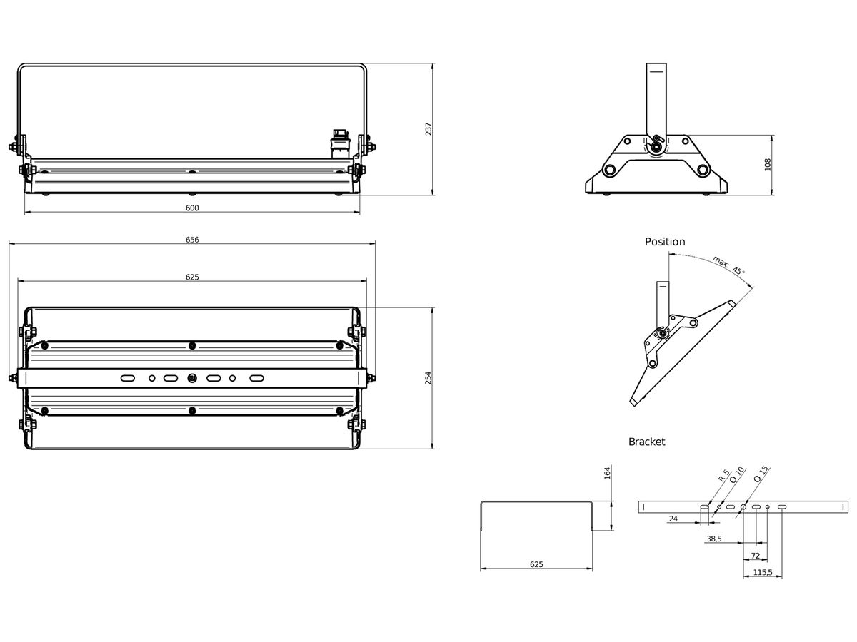 LED-Hallenstrahler GentleSpace BR 97W 17000lm 840 IP65 42°×44° DALI 254×656