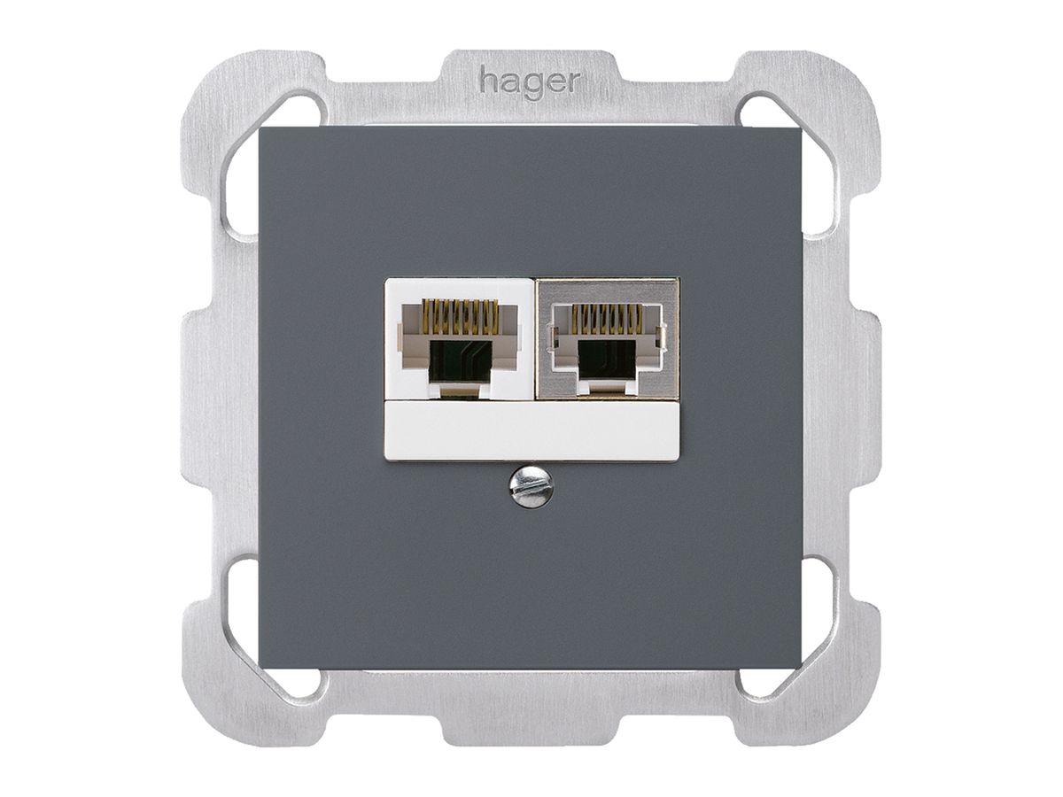 UP-Dose kallysto 2×RJ45s+u getrennt anthrazit mit Befestigungsplatte