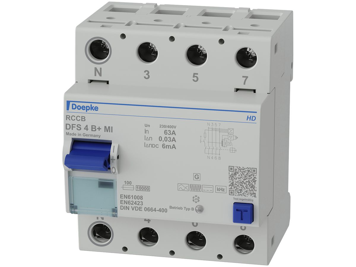 Fehlerstromschutzschalter Doepke 63A 30mA 4L Typ B+ mobile Installation, N links