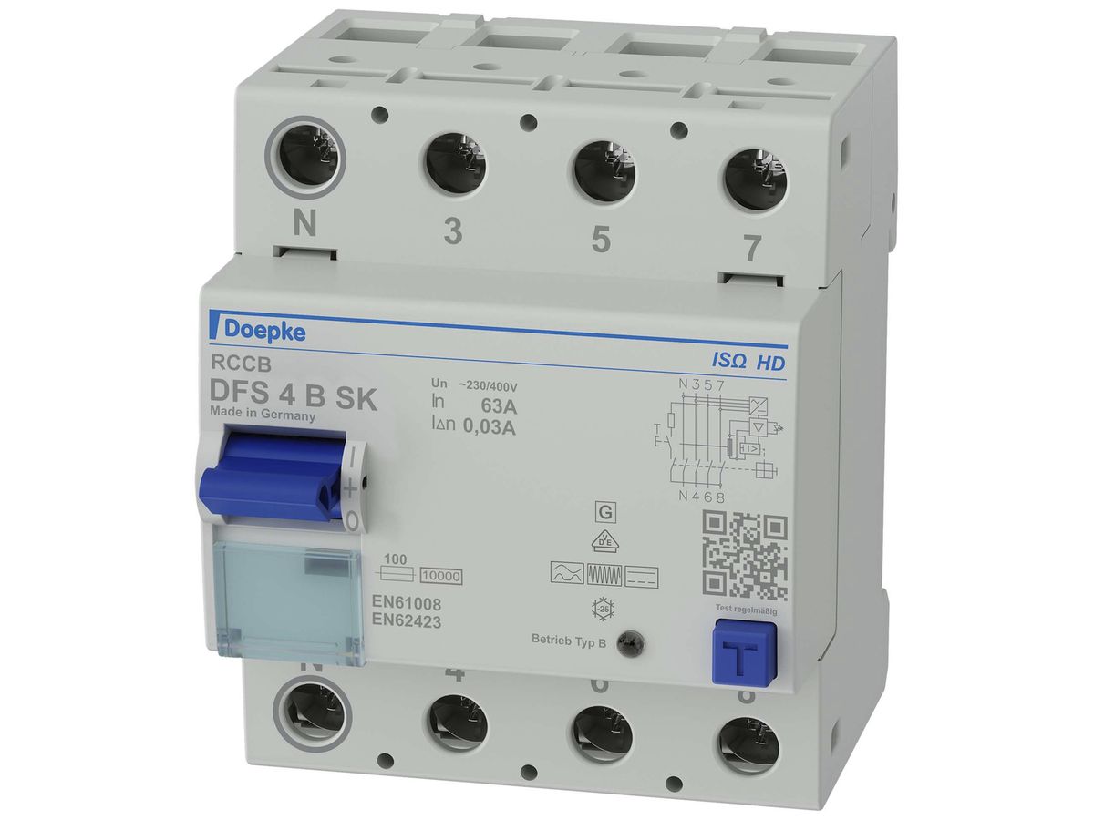 Fehlerstromschutzschalter Doepke 63A 30mA Typ B SK ISO, 4L, Heavy Duty, N links