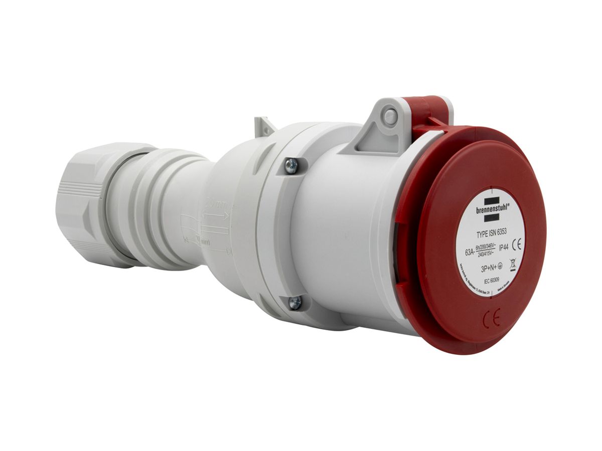 Kupplungssteckdose Brennenstuhl CEE 63A 3L+N+PE 400V 6h rot Ø106×286mm IP44