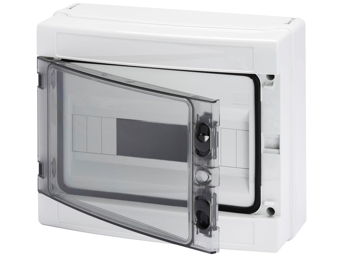 AP-Kleinverteiler Gewiss 68 ACS 1-reihig 12TE Tür IP65 260×298×140mm