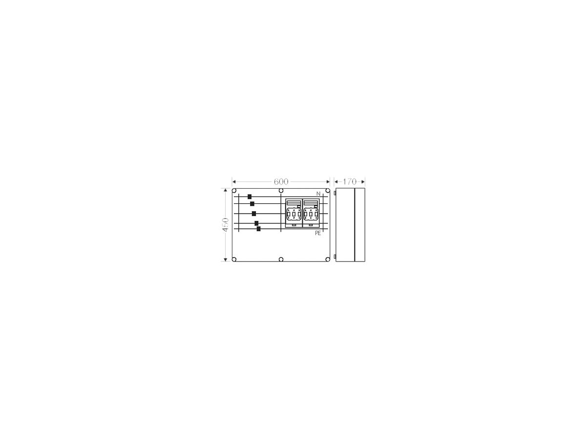 NH-Gehäuse Hensel Mi, 2×3×NH00, mit Sammelschiene, 400A, 5-polig