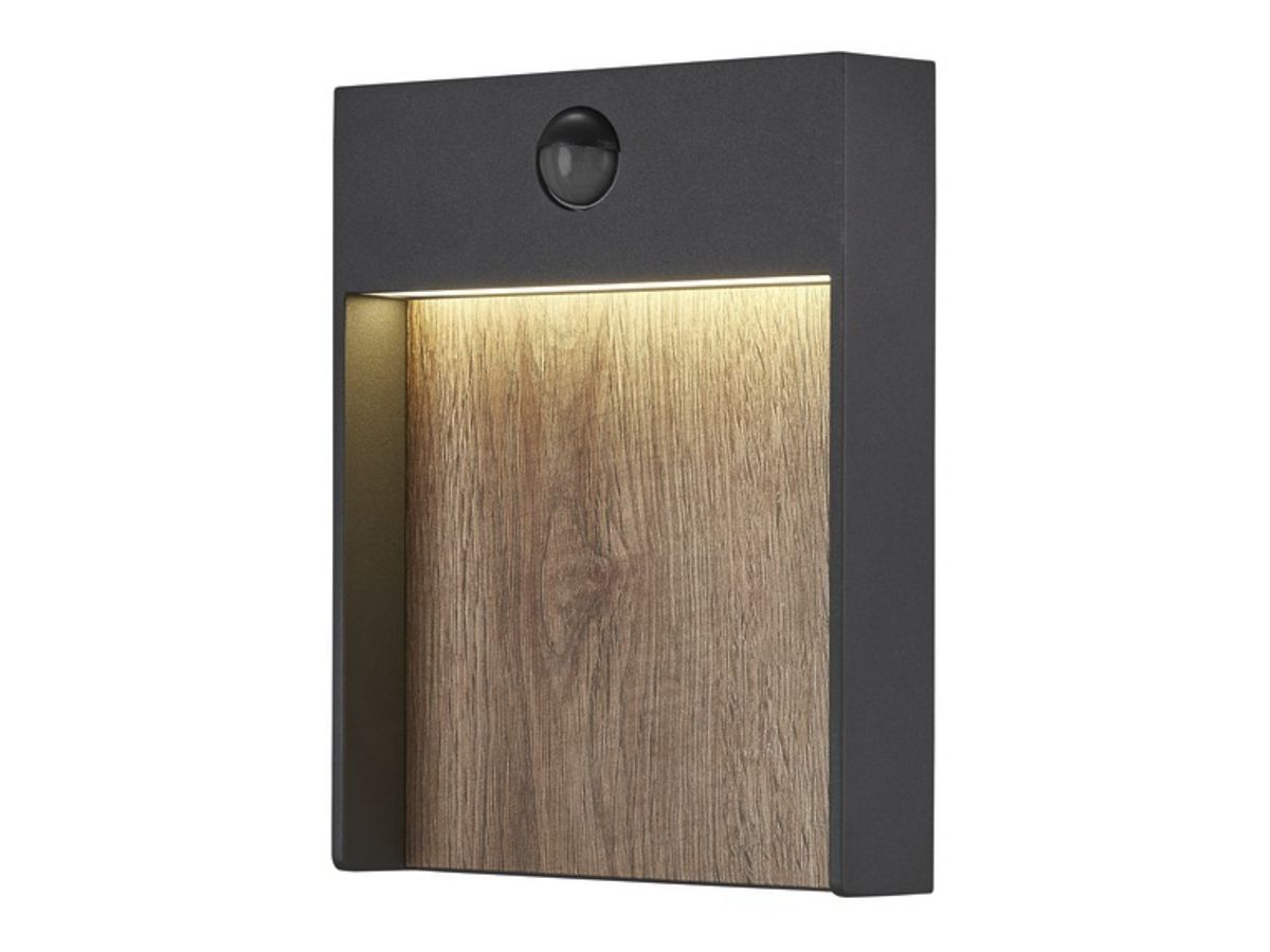 LED-Wandleuchte SLV FLATT SENSOR 16W 3000K 600lm IP54 anthrazit/Holz