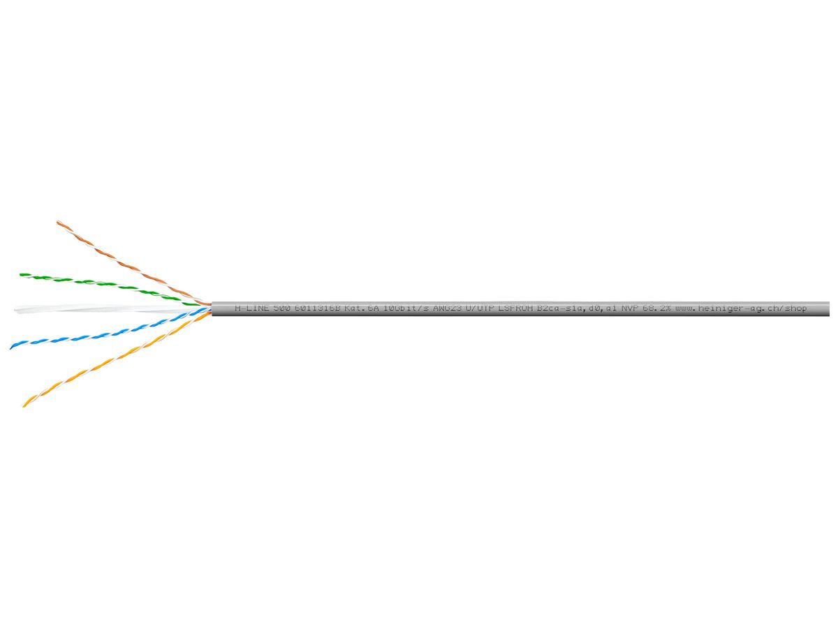 Datenkabel H-LINE 500 U/UTP 4×2×0.57 LSFROH 500MHz Kat.6A, grau, B2ca