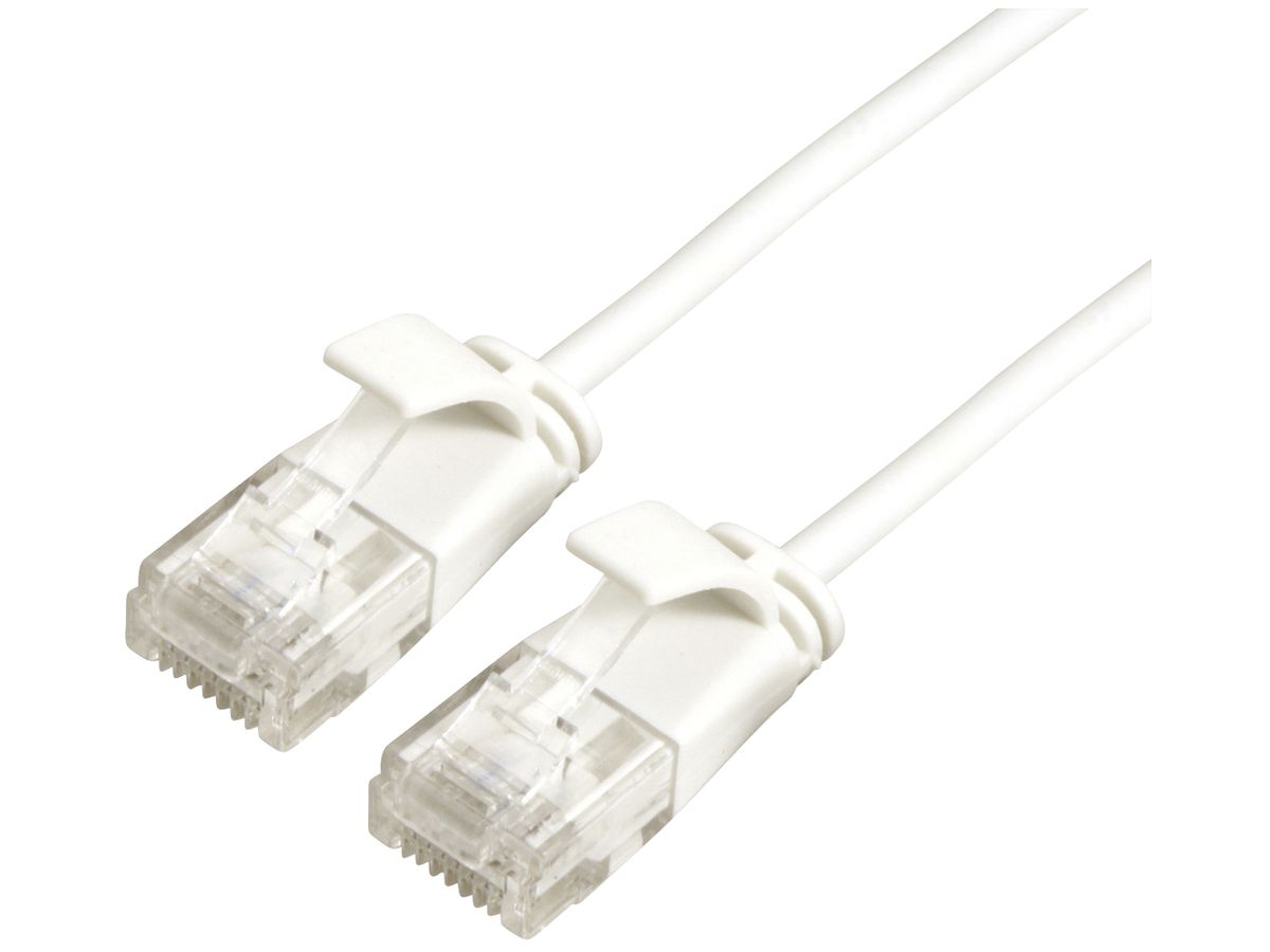 Patchkabel RJ45 ROLINE Slim, Kat.6A U/UTP, rund, weiss, 0.5m