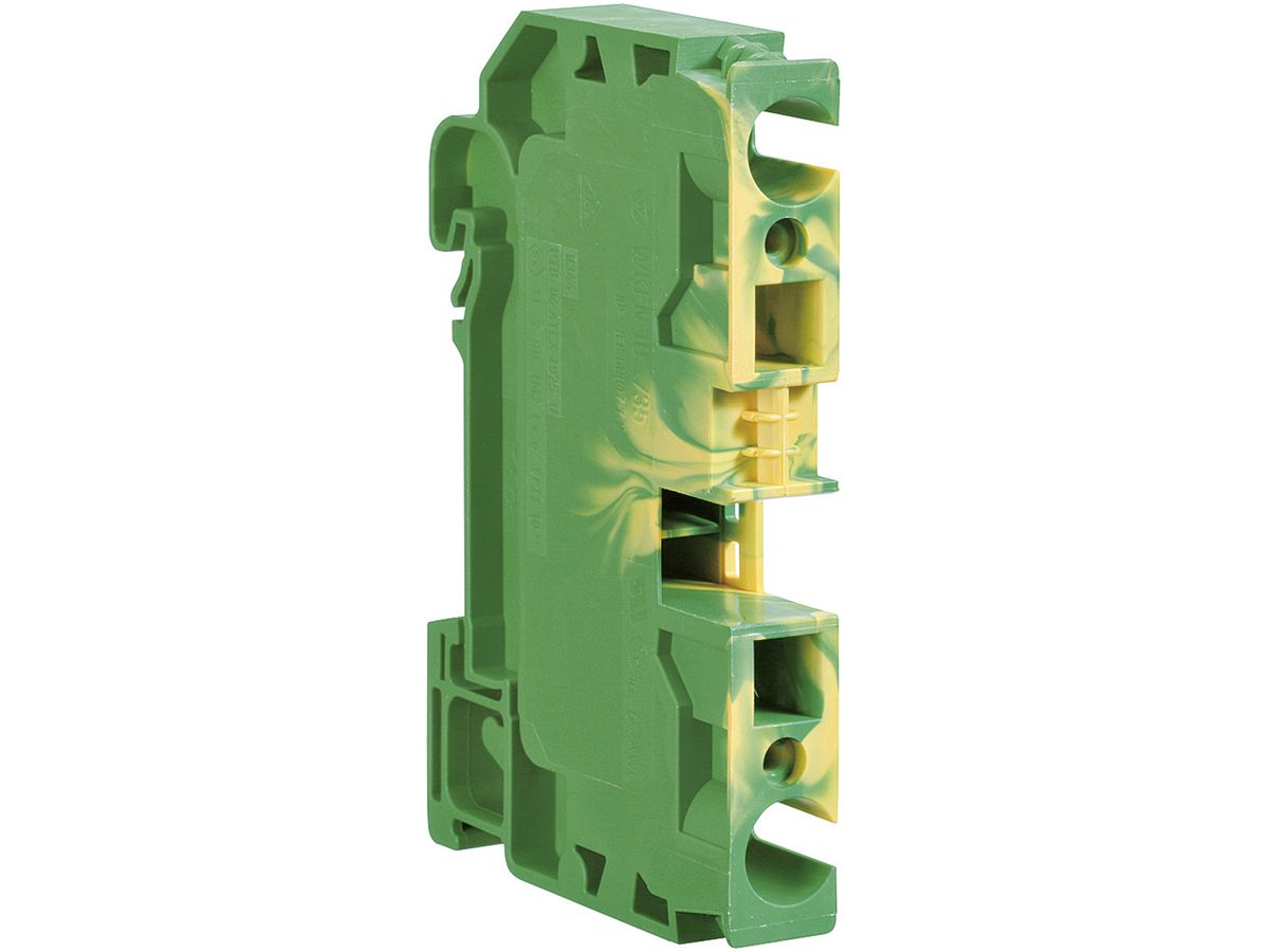 Durchgangs-Reihenklemme Hager 10mm², PE, Steckklemme 2 Anschlüsse seitlich offen