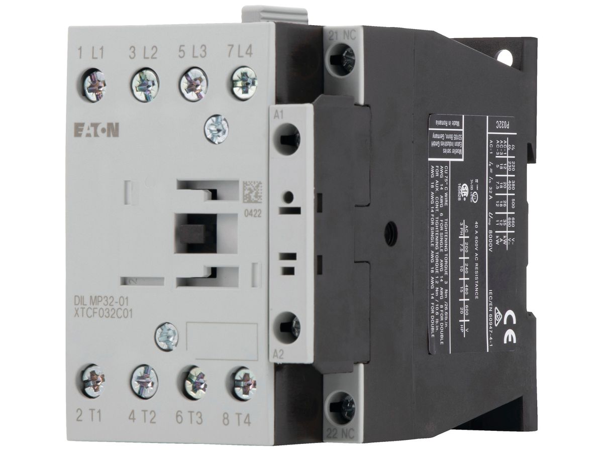 Leistungsschütz Eaton DILMP32-01 230V AC 4NO 32A 18A 7.5kW 7kW 24…690V