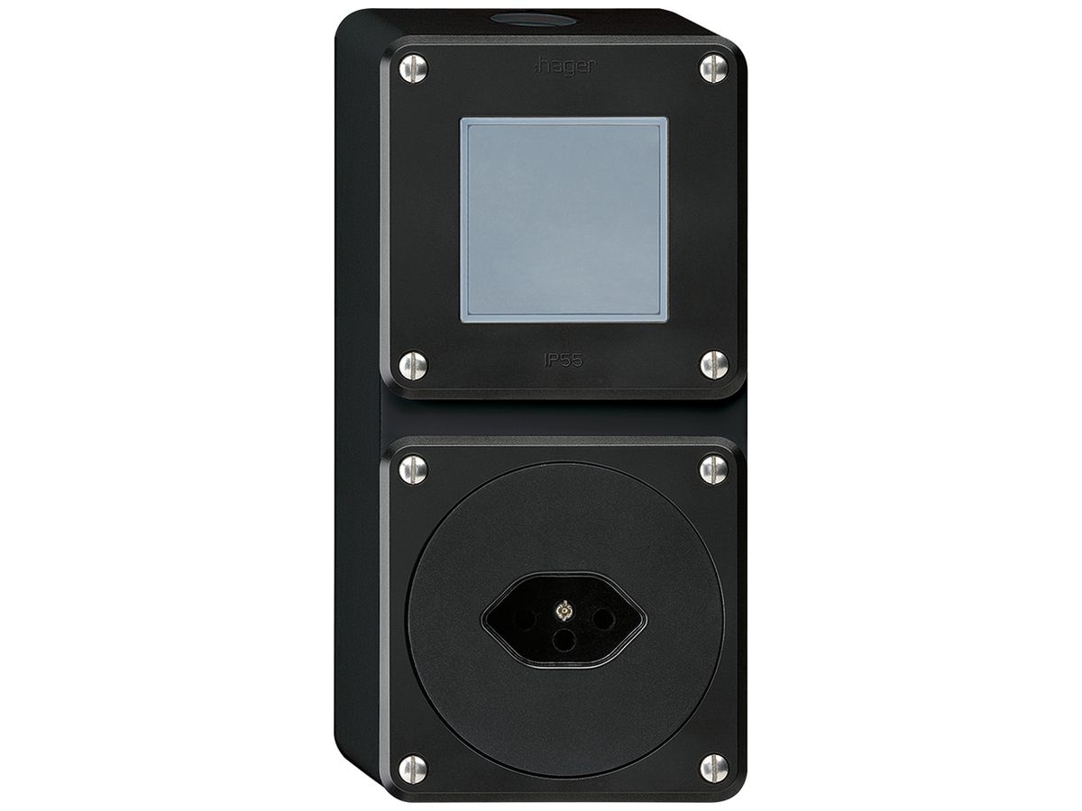 AP-Kombination Hager robusto I-I vertikal 3/1L+Typ 13, ohne Abdeckung, schwarz