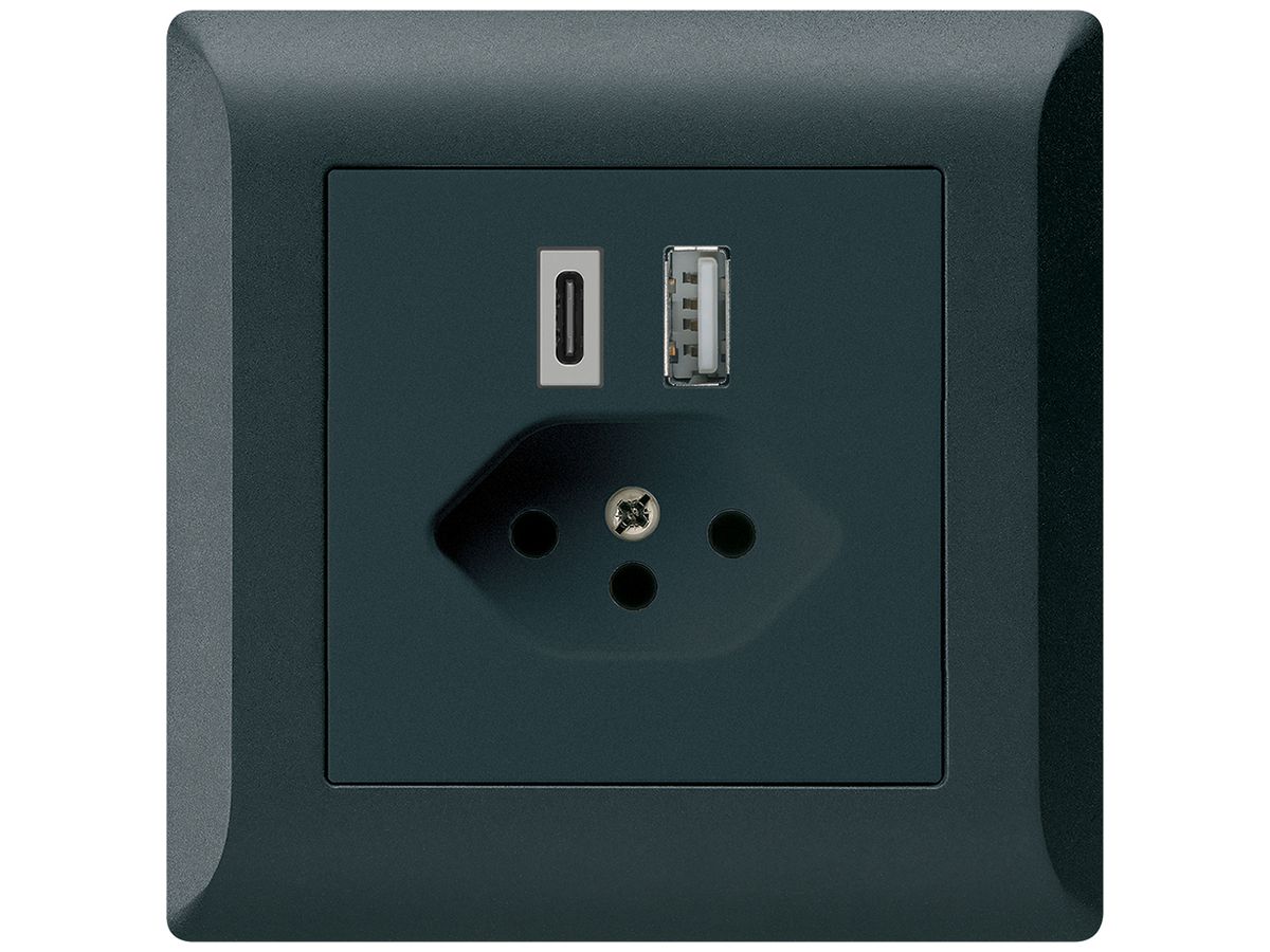 UP-USB-Ladesteckdose kallysto.line 18W PD 1×Typ A 1×Typ C T13 schwarz