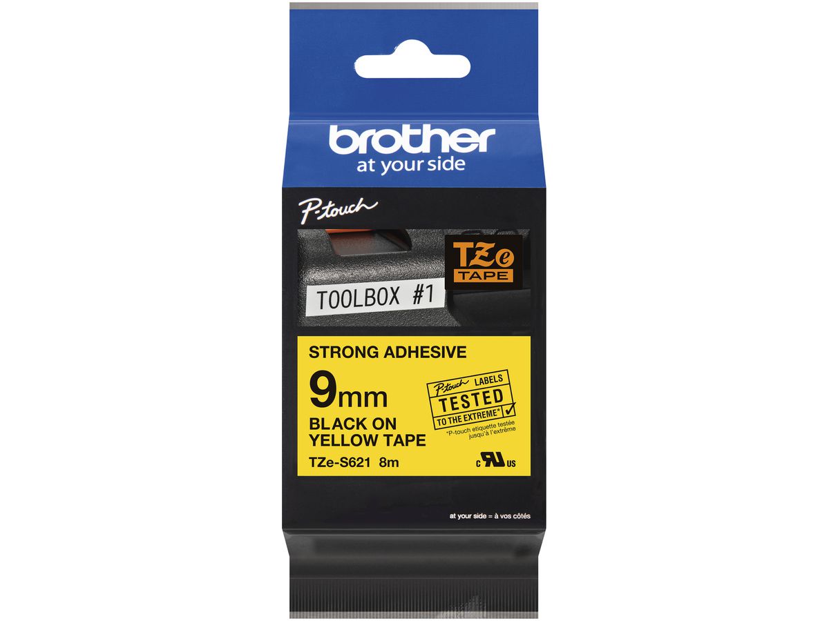 Schriftbandkassette Brother TZe-S621 9mm×8m gelb-schwarz