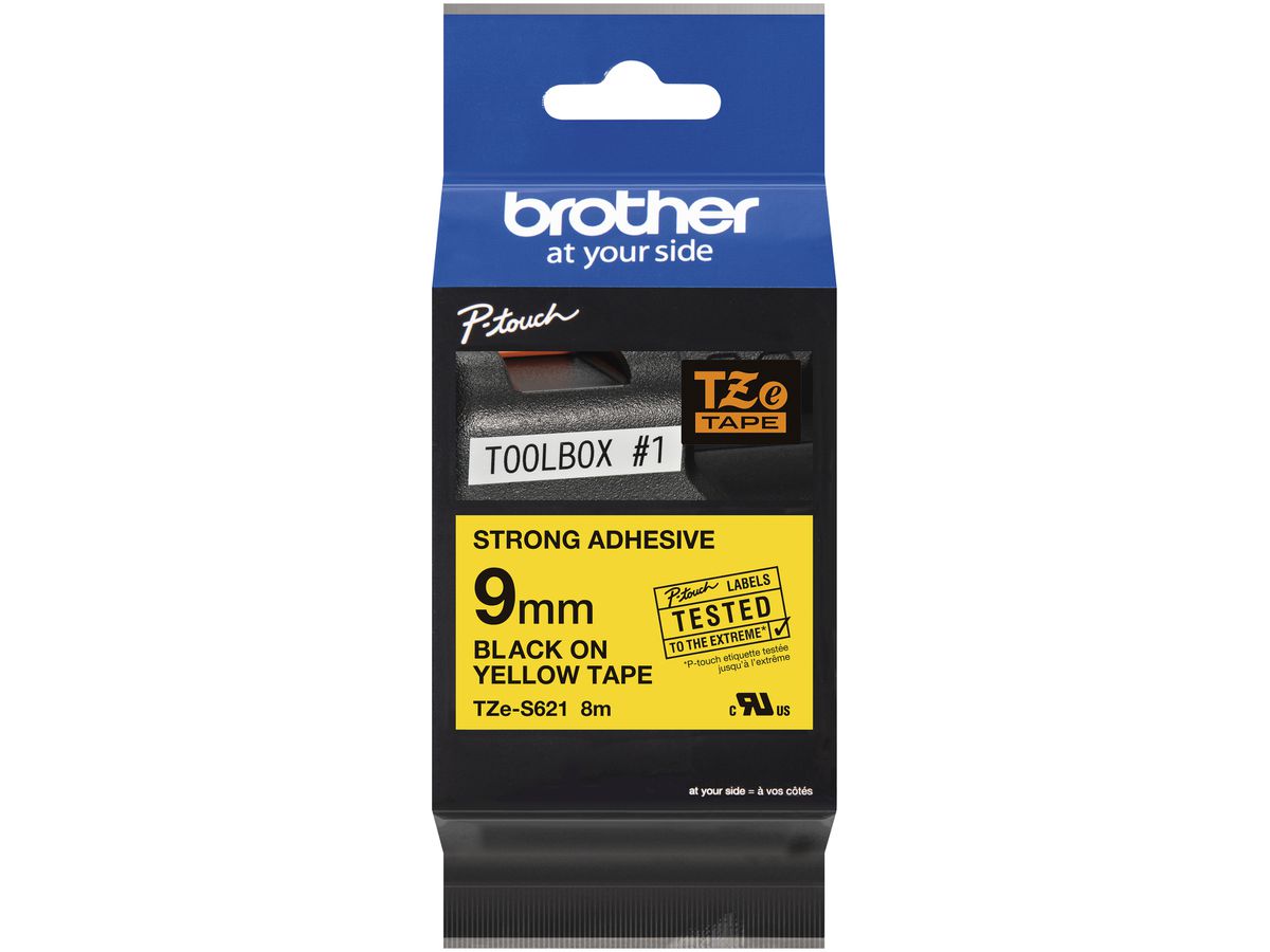 Schriftbandkassette Brother TZe-S621 9mm×8m gelb/schwarz