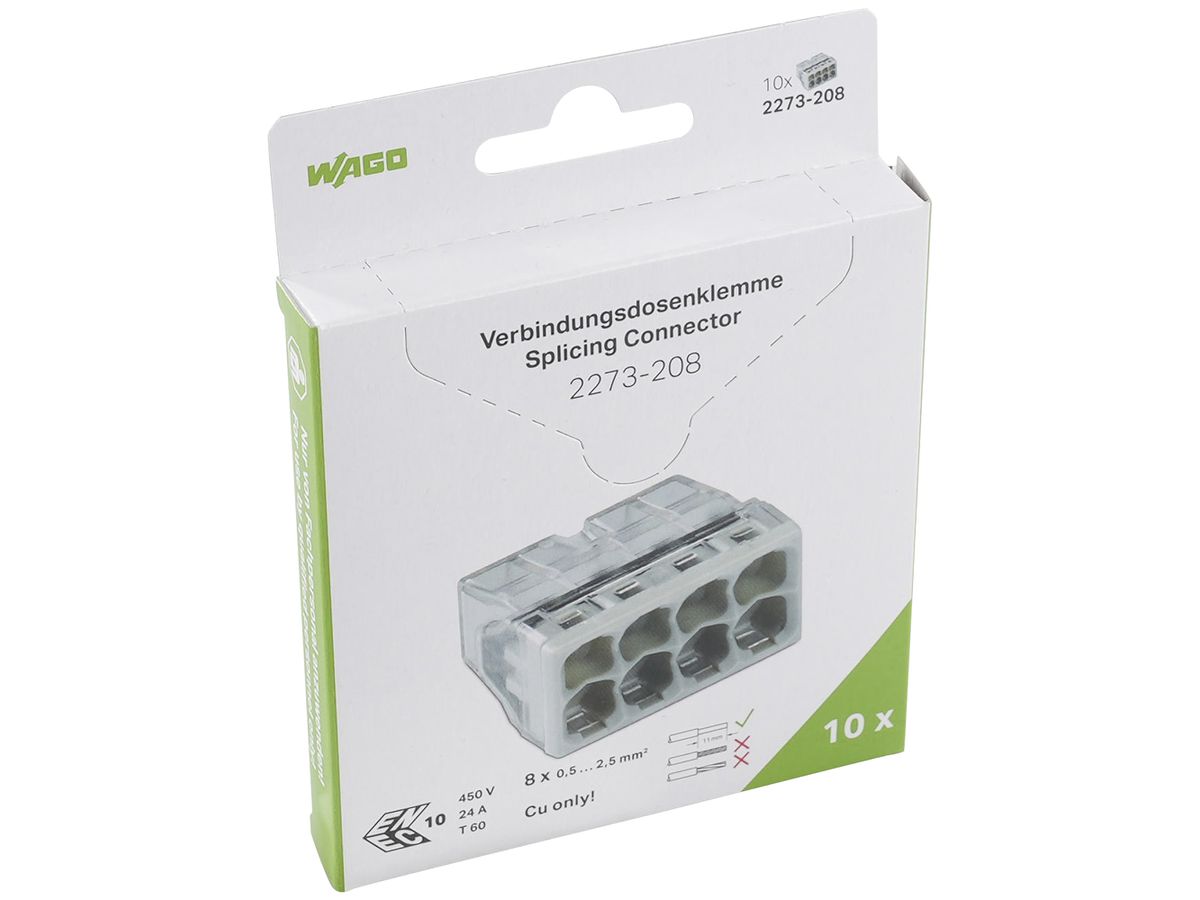 Verbindungsklemme WAGO 2273-208 in Blister 10 Stück 8L 0.5…2.5mm² 24A 450V