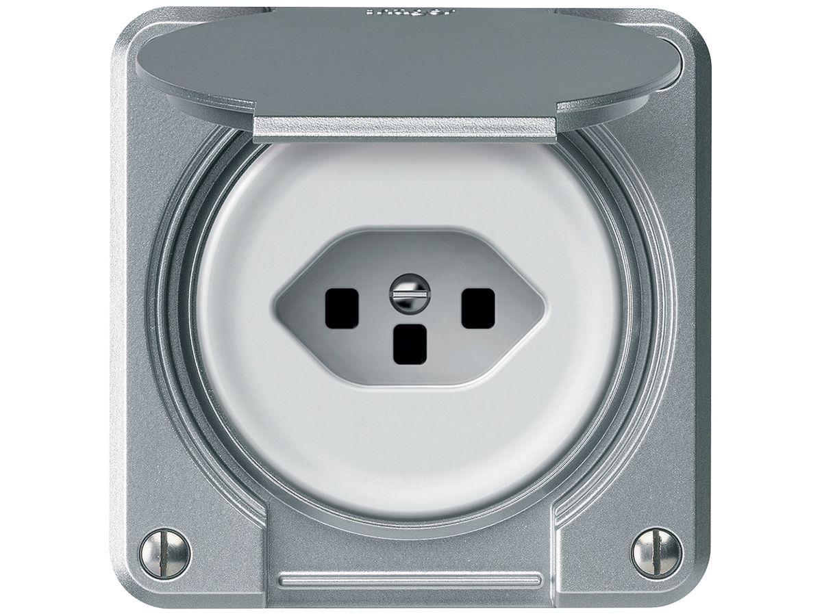 UP-Steckdose robusto 1×T23 16A 250V 86×86mm IP21 Aluminium