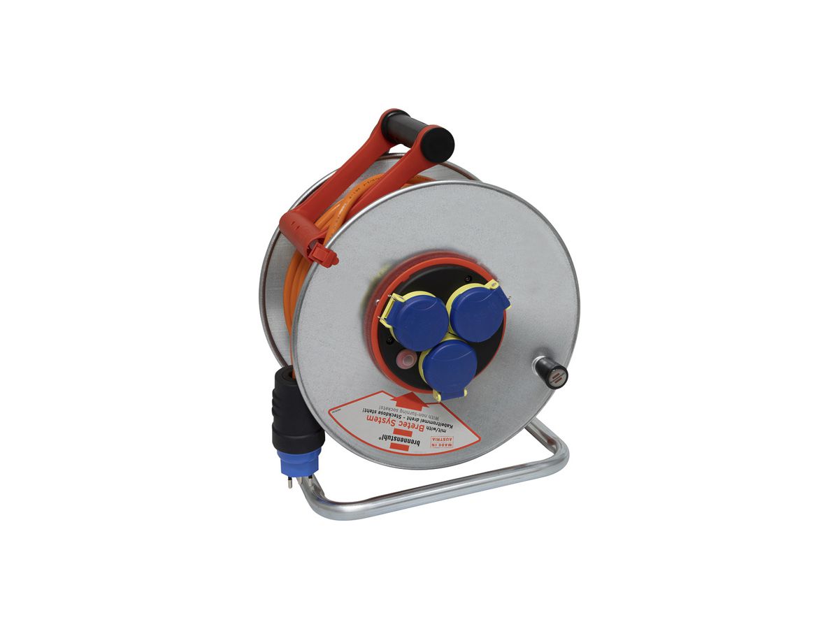Kabelrolle Grant SK + Bretec 290 Ø290mm 50m 3×1.5mm² 3×T13 Stahl grau