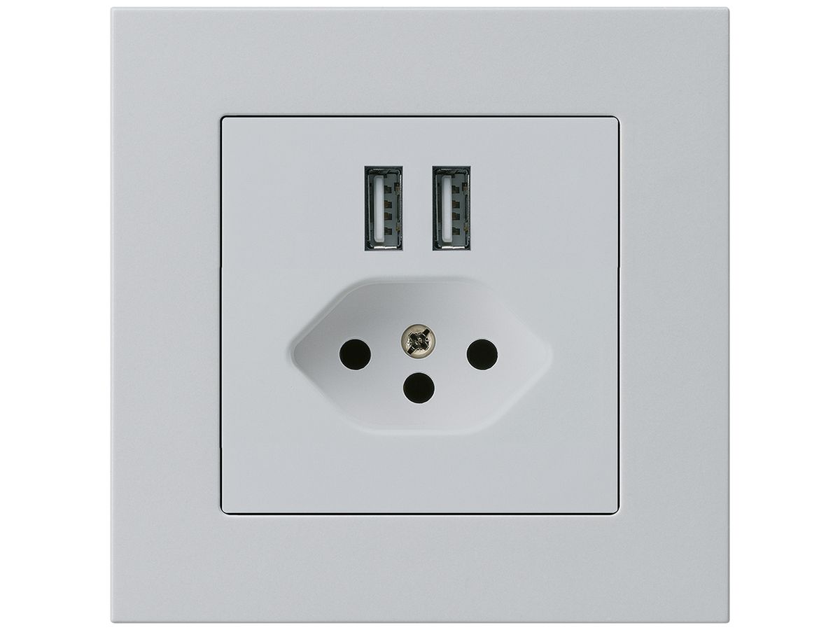 UP-Steckdose 2×USB & T13 kallysto.pro 2400mA hellgrau