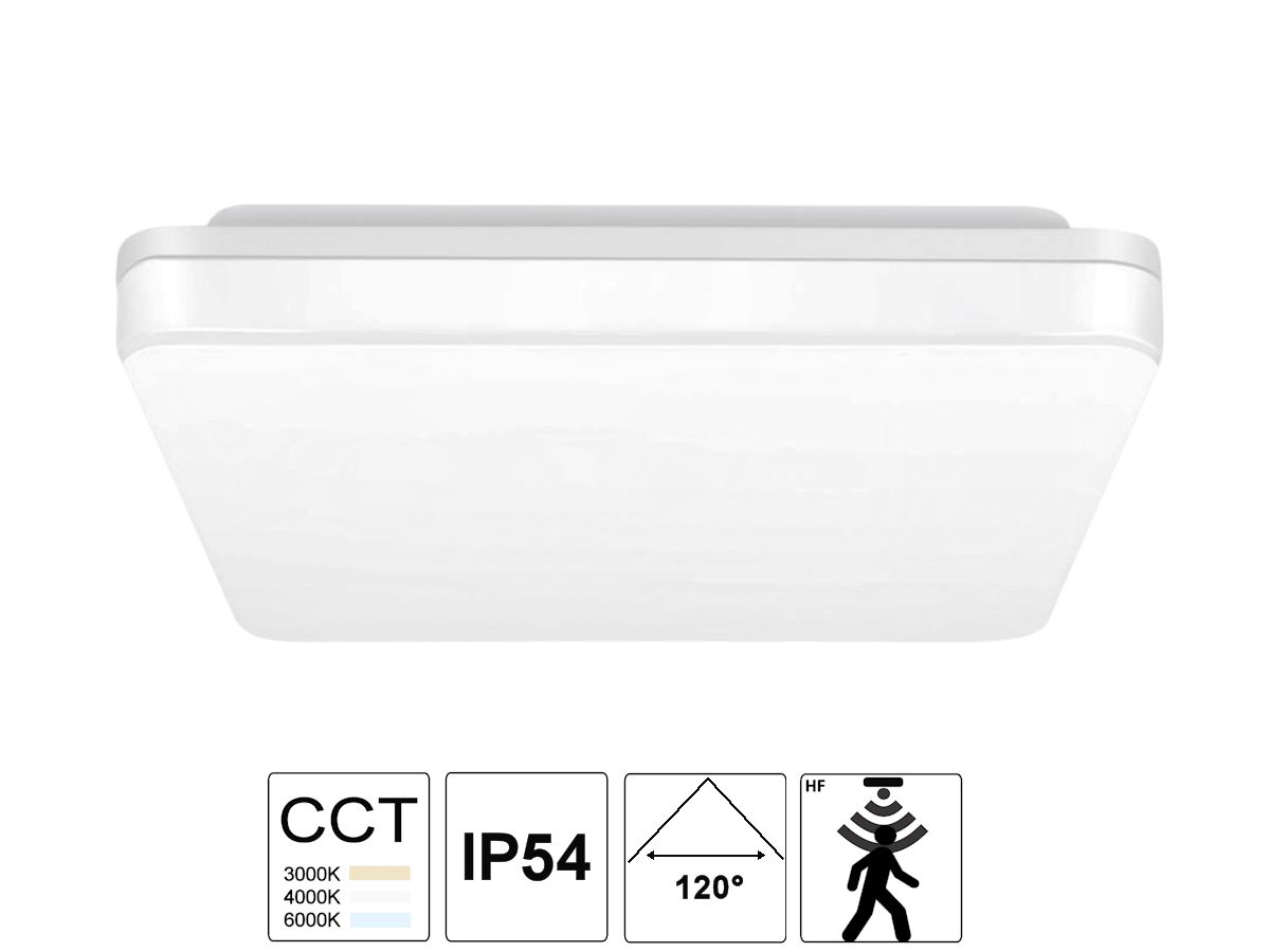 LED Decken/Wandleuchte ELGH SQUARE - 18W/IP54/3000-4000-6000K/SENSOR/280x280