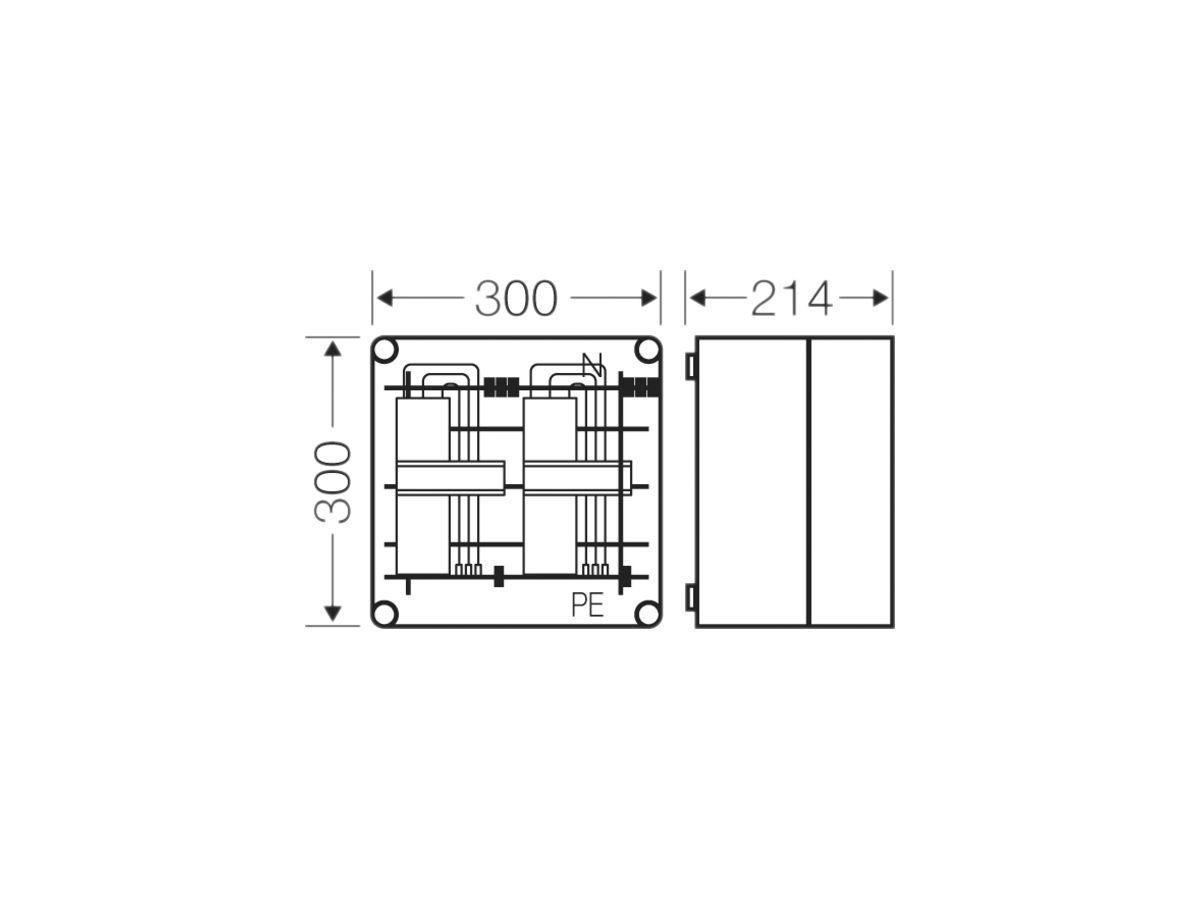 Gehäuse Hensel Mi, mit 1×3P Adapter f.Hauptleitungsschutzschalter, 630A, 5P