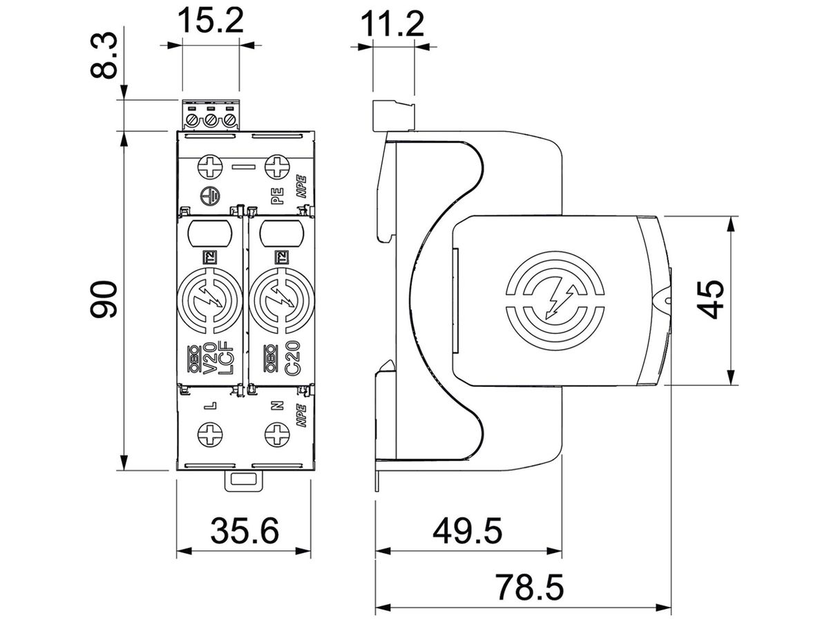 Überspannungsableiter Bettermann SurgeController V20-LCF-1+1+FS-2