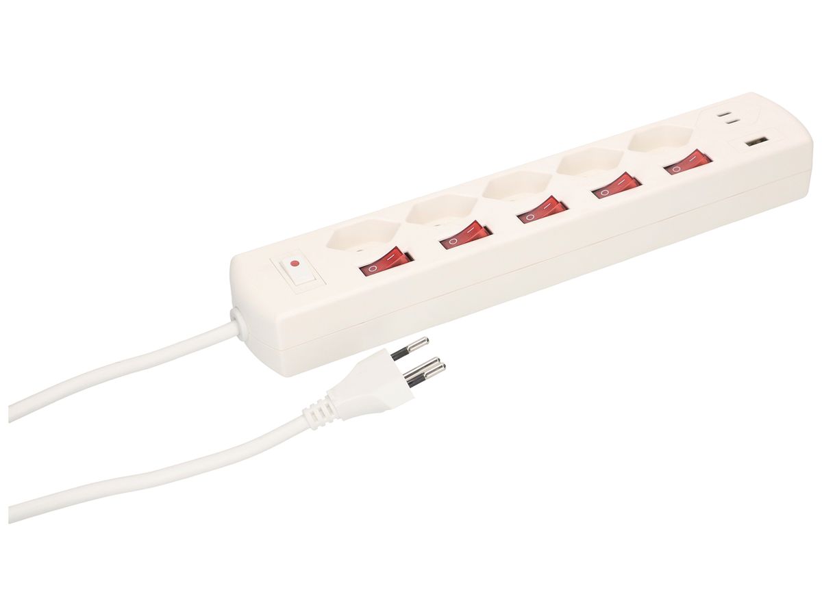 Steckdosenleiste MAX HAURI Multi-Switch 10A 6×Schalter 5×T13 1×USB-A 2×USB-C ws