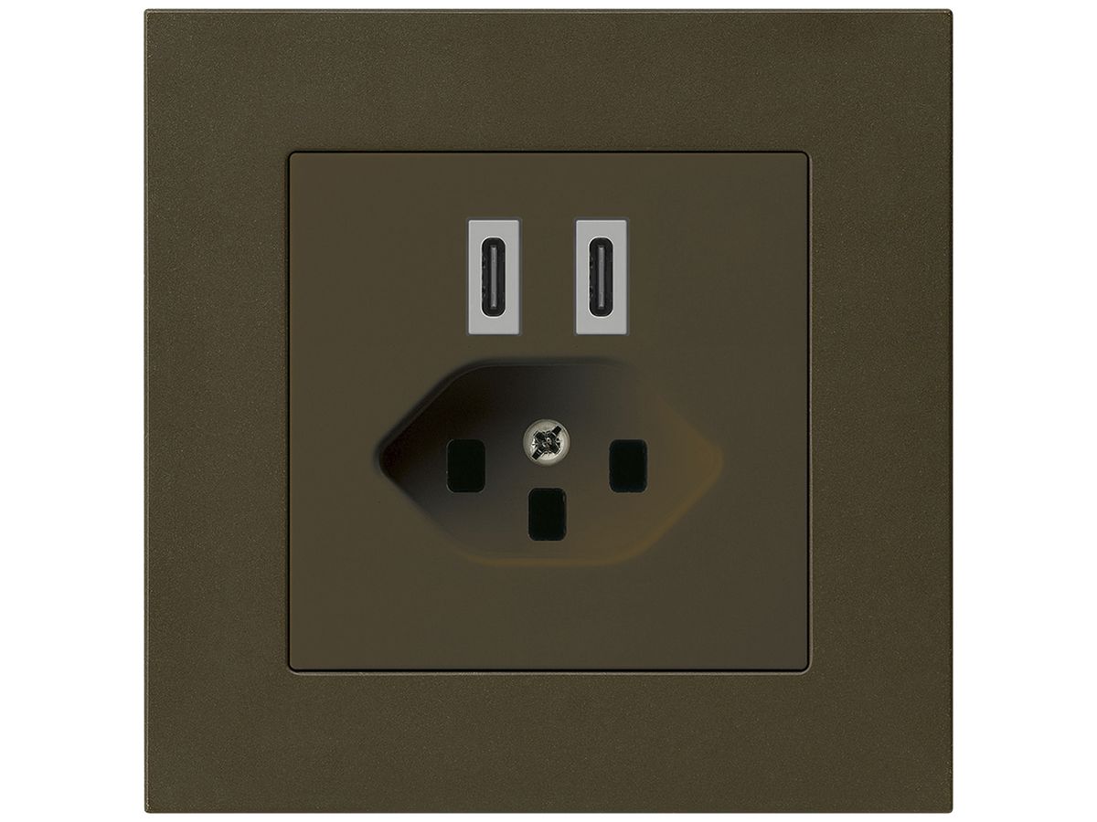 UP-USB-Ladesteckdose Hager kallysto.pro C-C 20W+T23 5V 94×94mm braun