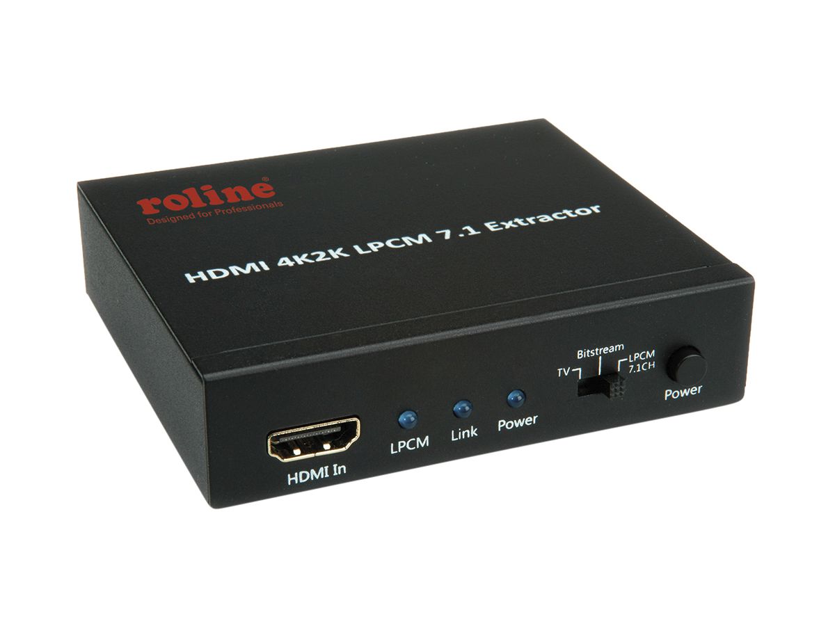 Audio-Extraktor ROLINE, HDMI → HDMI, 4K@30Hz, LPCM 7.1, TOSLINK, 4×3.5mm Klinke