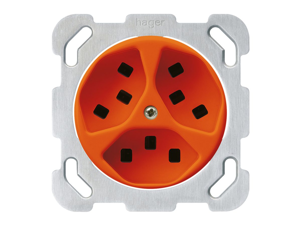 UP-Steckdose Hager basico 3×Typ 23 B orange