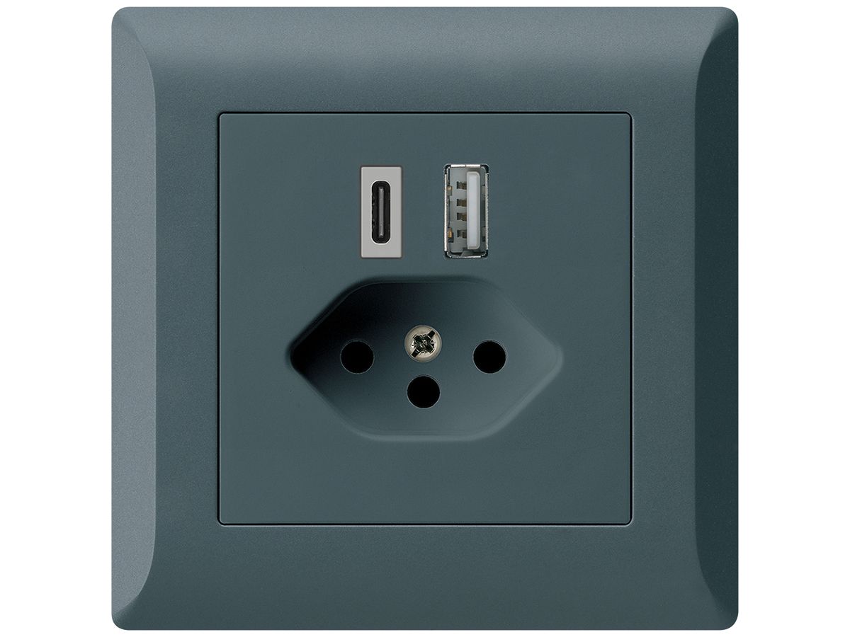 UP-USB-Ladesteckdose kallysto.line 18W PD 1×Typ A 1×Typ C T13 anthrazit
