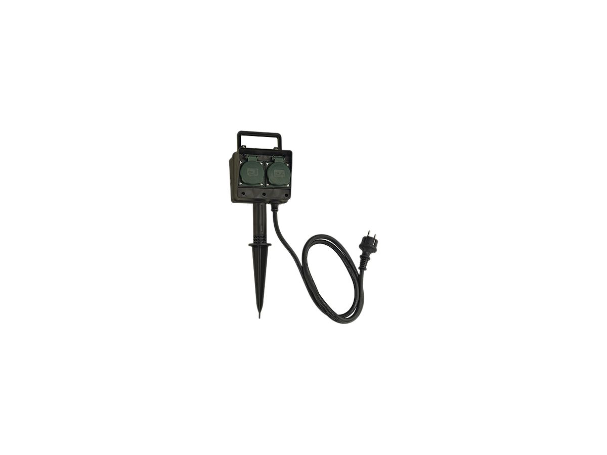 Gartensteckdose SLV 4-fach mit Kabel 1.4m und SCHUKO, schwarz