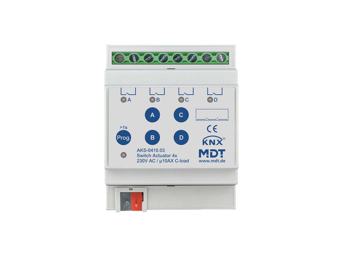 REG-Schaltaktor KNX MDT AKS-0410.03 4-Kan 10A 230VAC 4TE