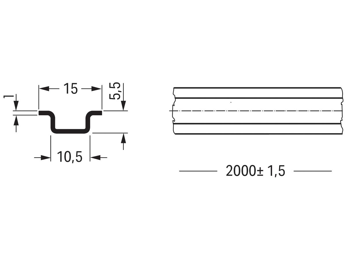 Profilschiene WAGO Stahl gelb 15×5.5 2m ungelocht EN 50045