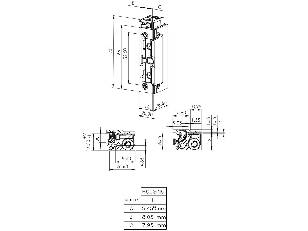 Türöffner BSW B3301-TL, 22…26VDC, stromlos geöffnet, Radiusfalle, Top
