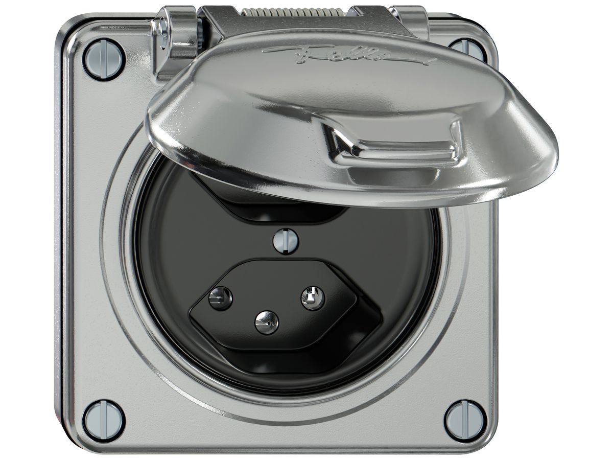 UP-Steckdose ELEMENT 2×Typ 13 10A 250V IP20 mit Klappdeckel aluminium