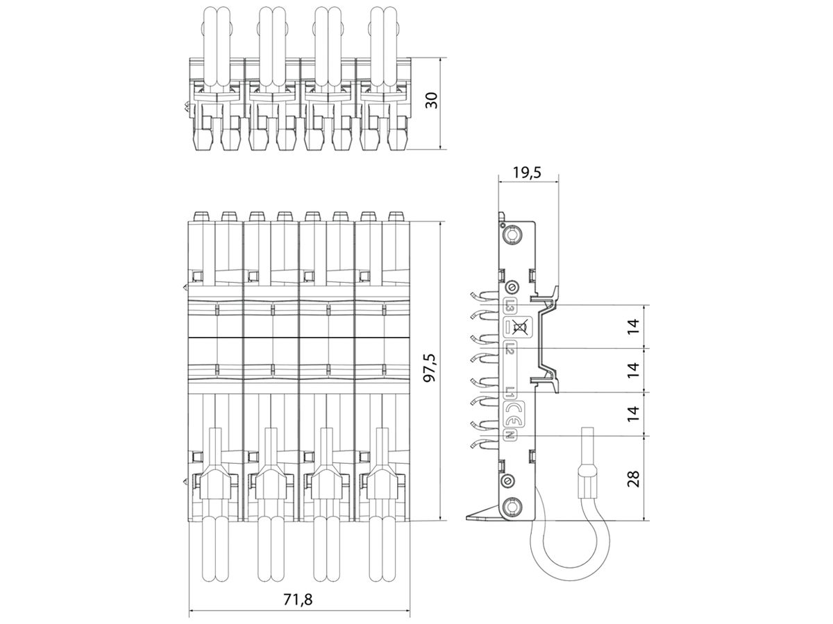 Universaladapter Hager uniway 72mm, 100A, 4P, L1L2L3N