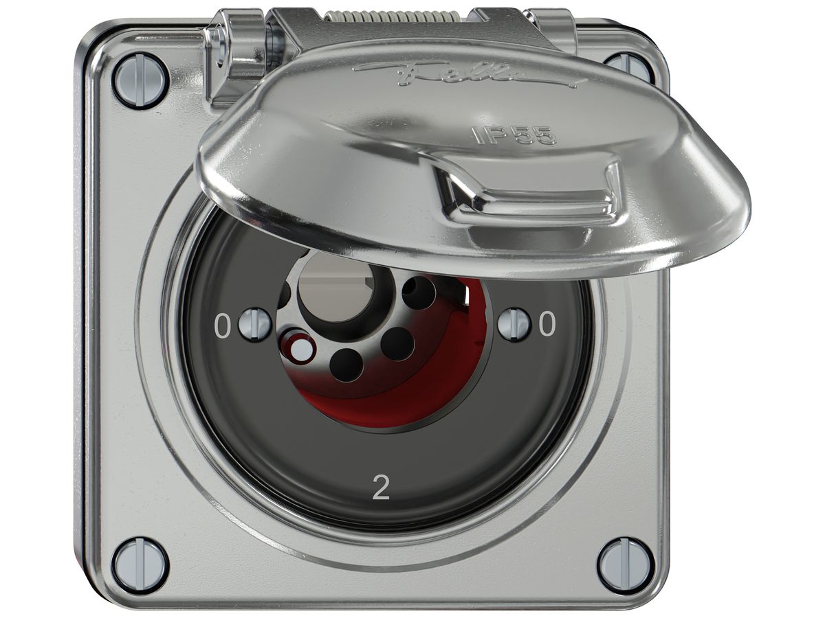 UP-Schlüsselschalter ELEMENT SNAPFIX® 2/1L Klappdeckel 16A 400V 0-1-0-2 alu