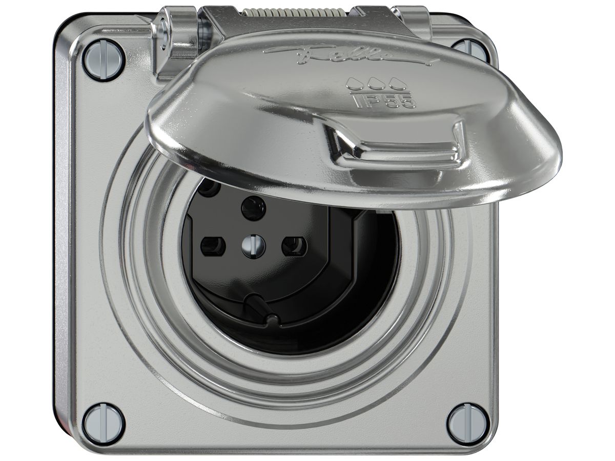 Steckdose ELEMENT SNAPFIX® 1×Typ 15 10A 440V mit Klappdeckel IP55 alu