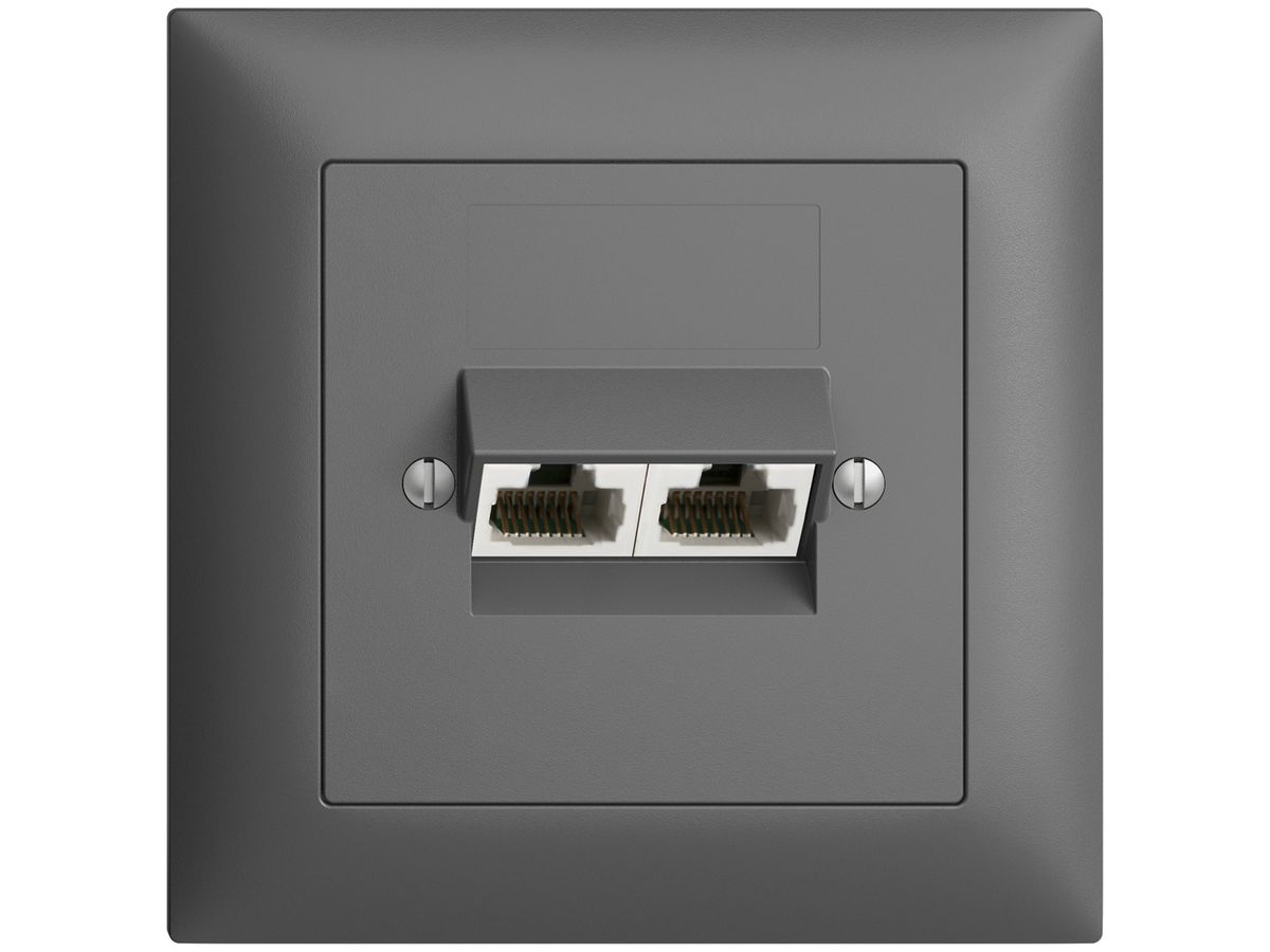UP-Dose 2×RJ45/u 4P getr. EDIZIOdue dunkelgrau, ITplus