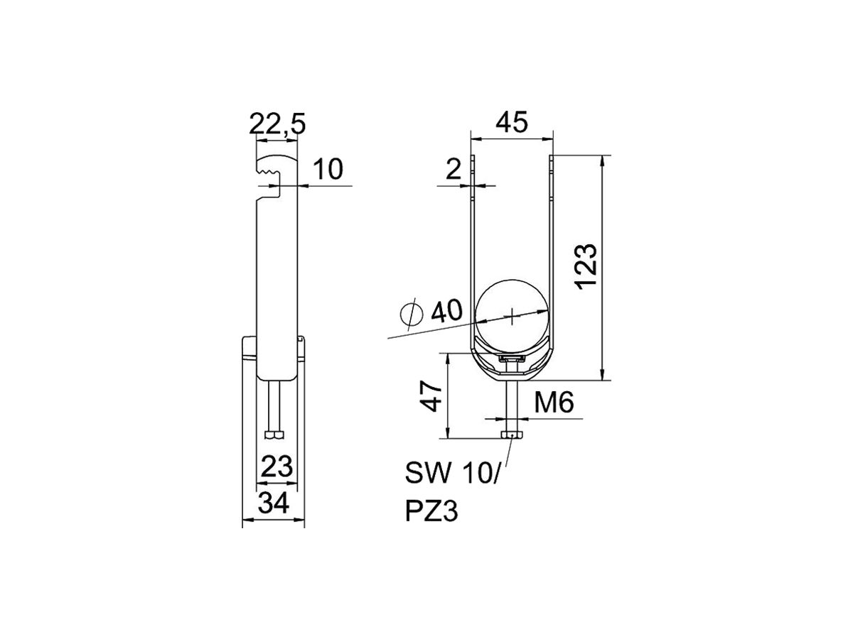 Schnellverleger BET 2056 F-Fuss Kunststoff 34…40mm 2×Kabel Stahl tfZn