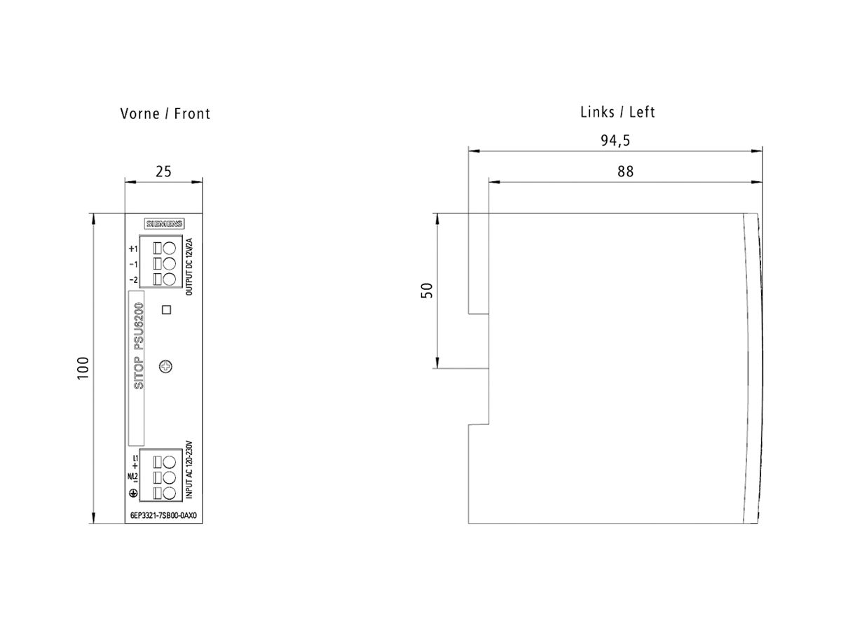 Stromversorgung Siemens SITOP, IN: 120…230VAC (120…240VDC), OUT: 12VDC/2A
