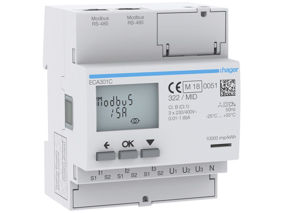 REG-Energiezähler HA ECA301C 3P indirekt x/5A Modbus RJ45 MID Imp.+Exp.2T+8T