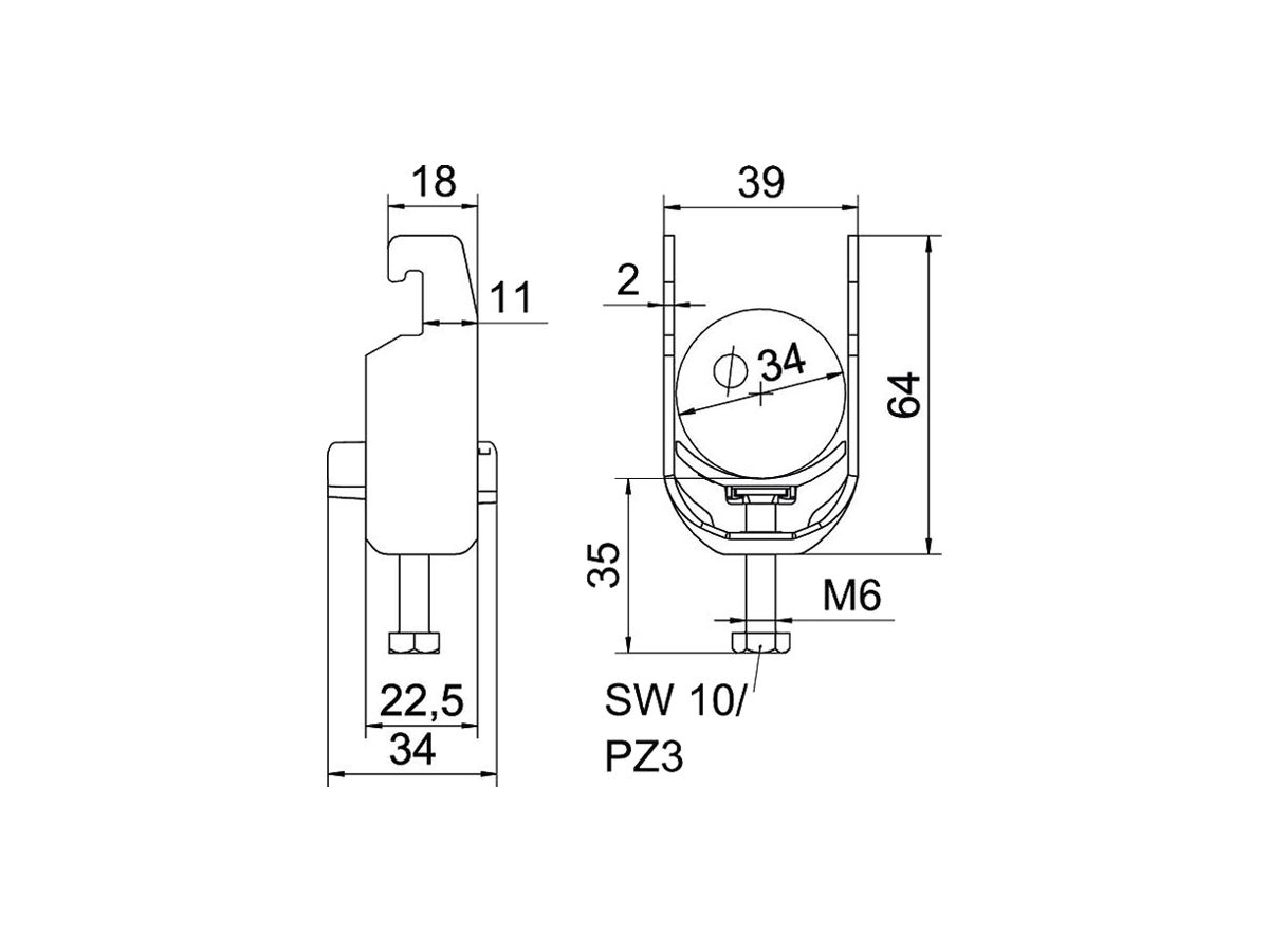 Schnellverleger BET 2056 U-Fuss Kunststoff 28…34mm 1×Kabel A2 1.4301