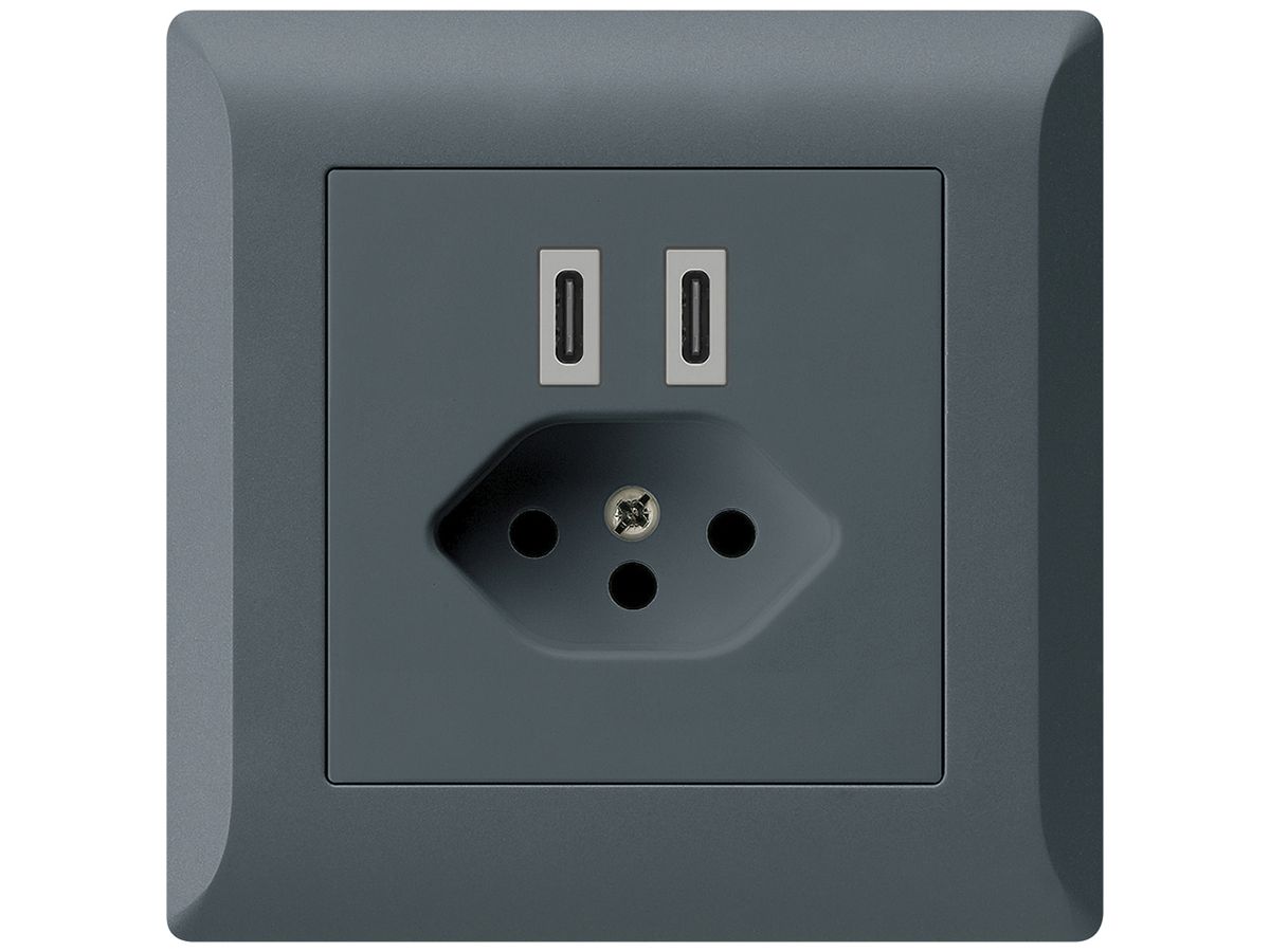 UP-USB-Ladesteckdose Hager kallysto.line C-C 20W+T13 5V 92×92mm anthrazit