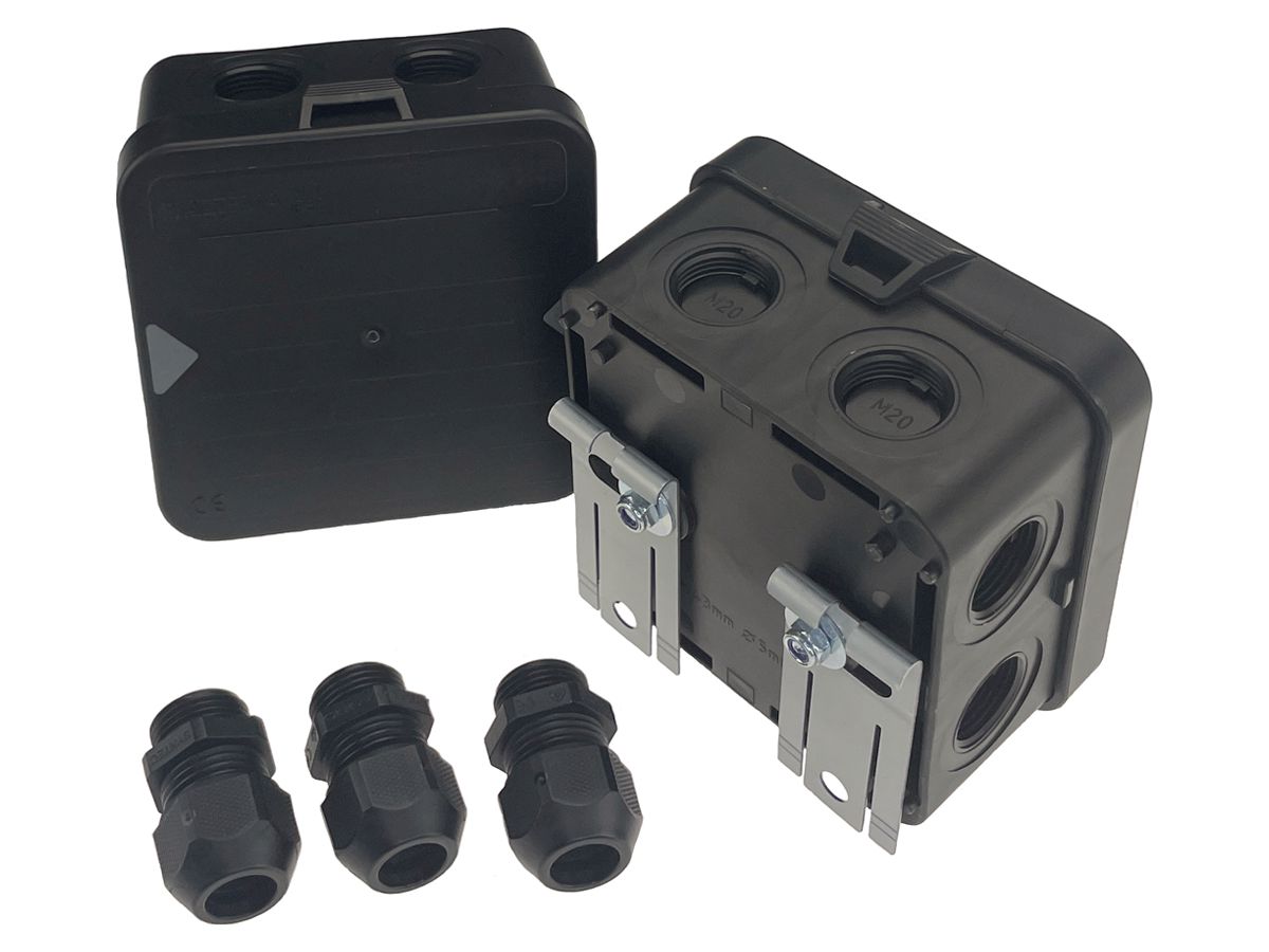 AP-Abzweigdose e-intec EasyFix Gitter 95×95×55mm IP65 schwarz