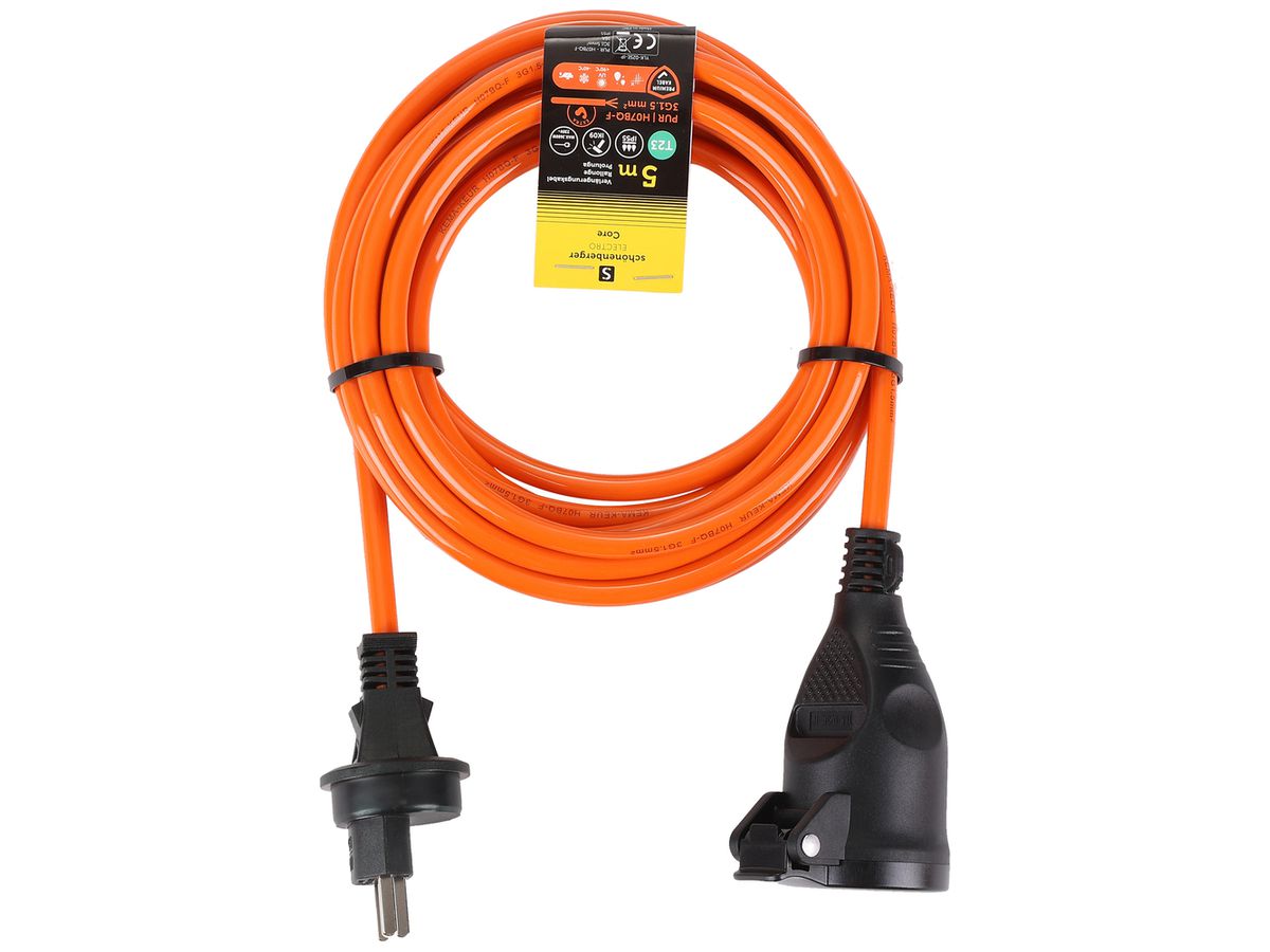 Verlängerungskabel Schönenberger PUR T23/T23 3×1.5mm² 16A IP55 5m orange