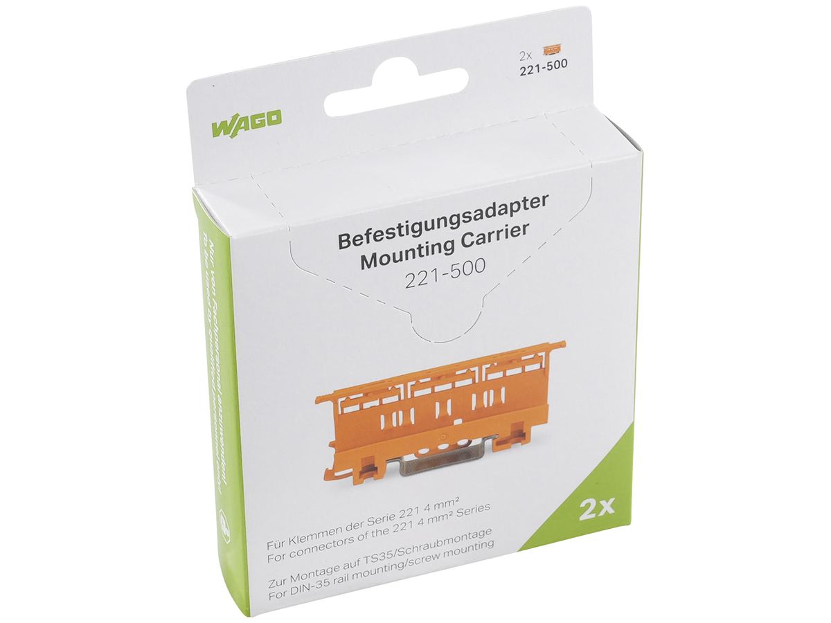 Befestigungsadapter WAGO 221-500 in Blister 2 Stück max.4mm² TH-35 orange