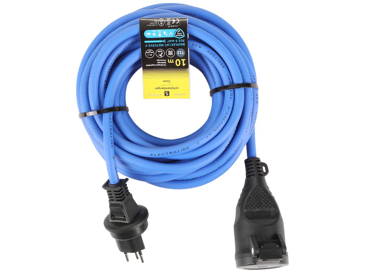 Verlängerungskabel Gummi 10A 230V Stecker Typ 13 Kupplung Typ 13 Ø10mm 10m blau