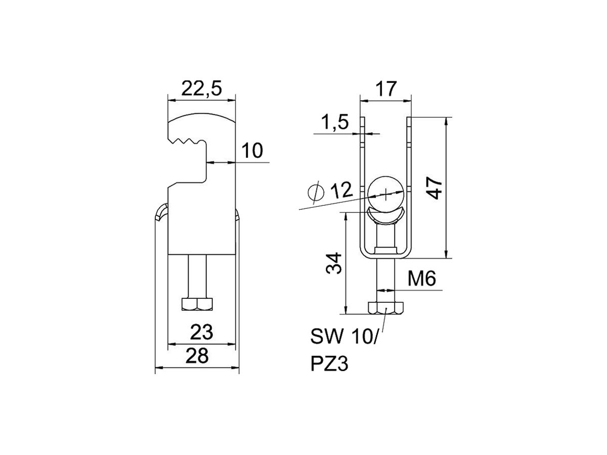 Schnellverleger BET 2056 F-Fuss Metall 8…12mm 1×Kabel Stahl tfZn